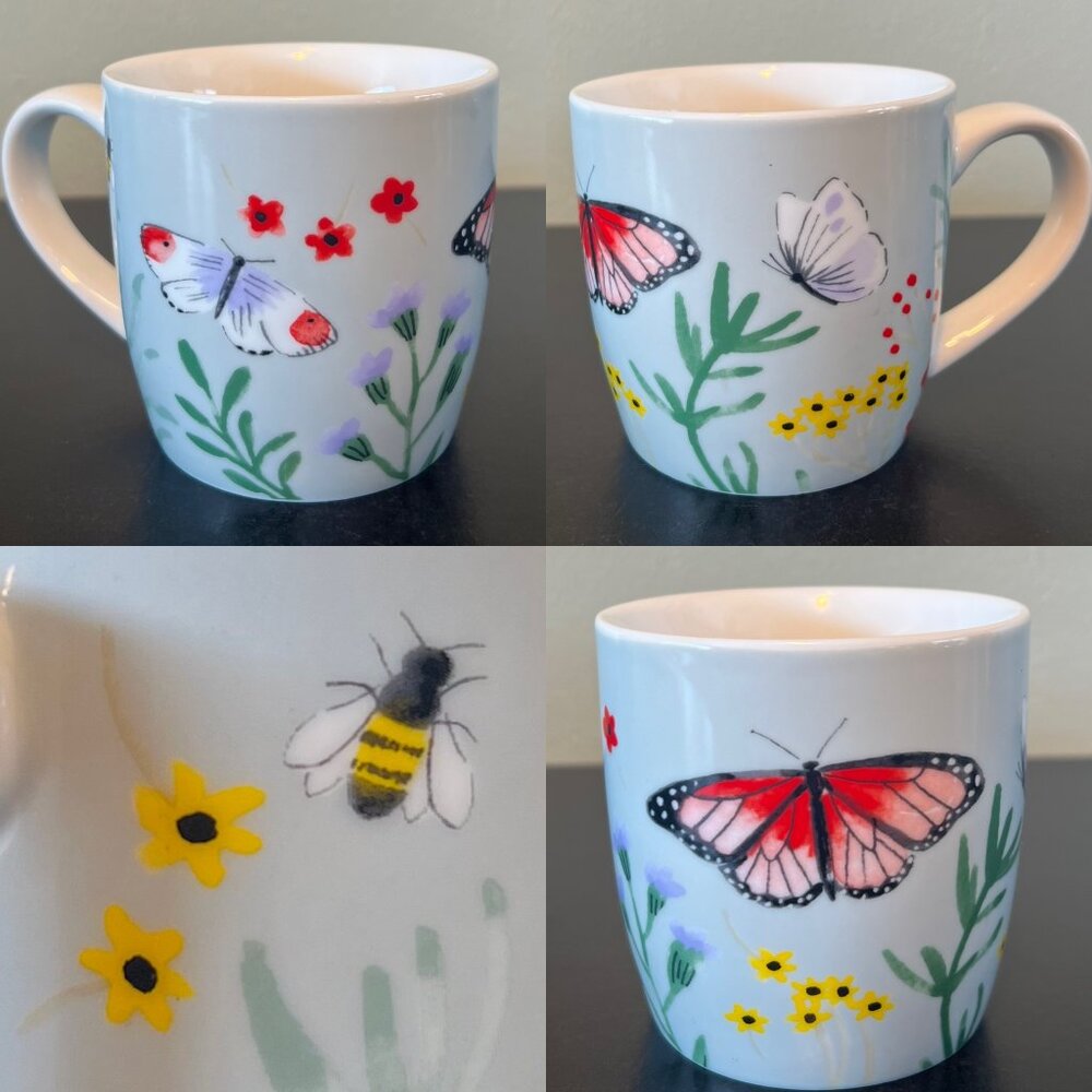 Now Designs Danica Morning Meadow Porcelain Coffee Cup Mug Cottagecore Butterfly